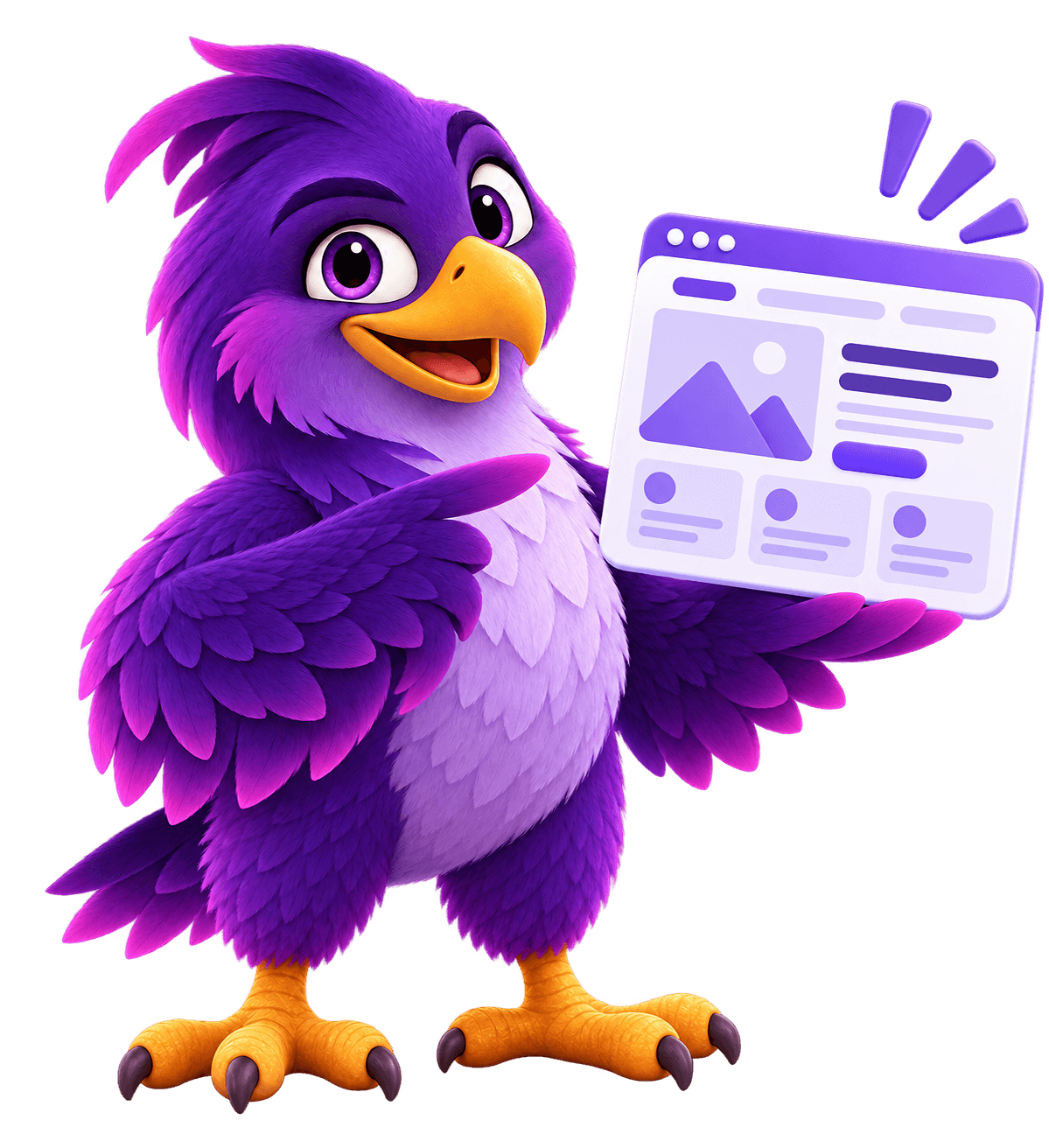 Maskot elang Nesher mempresentasikan rancangan company profile website