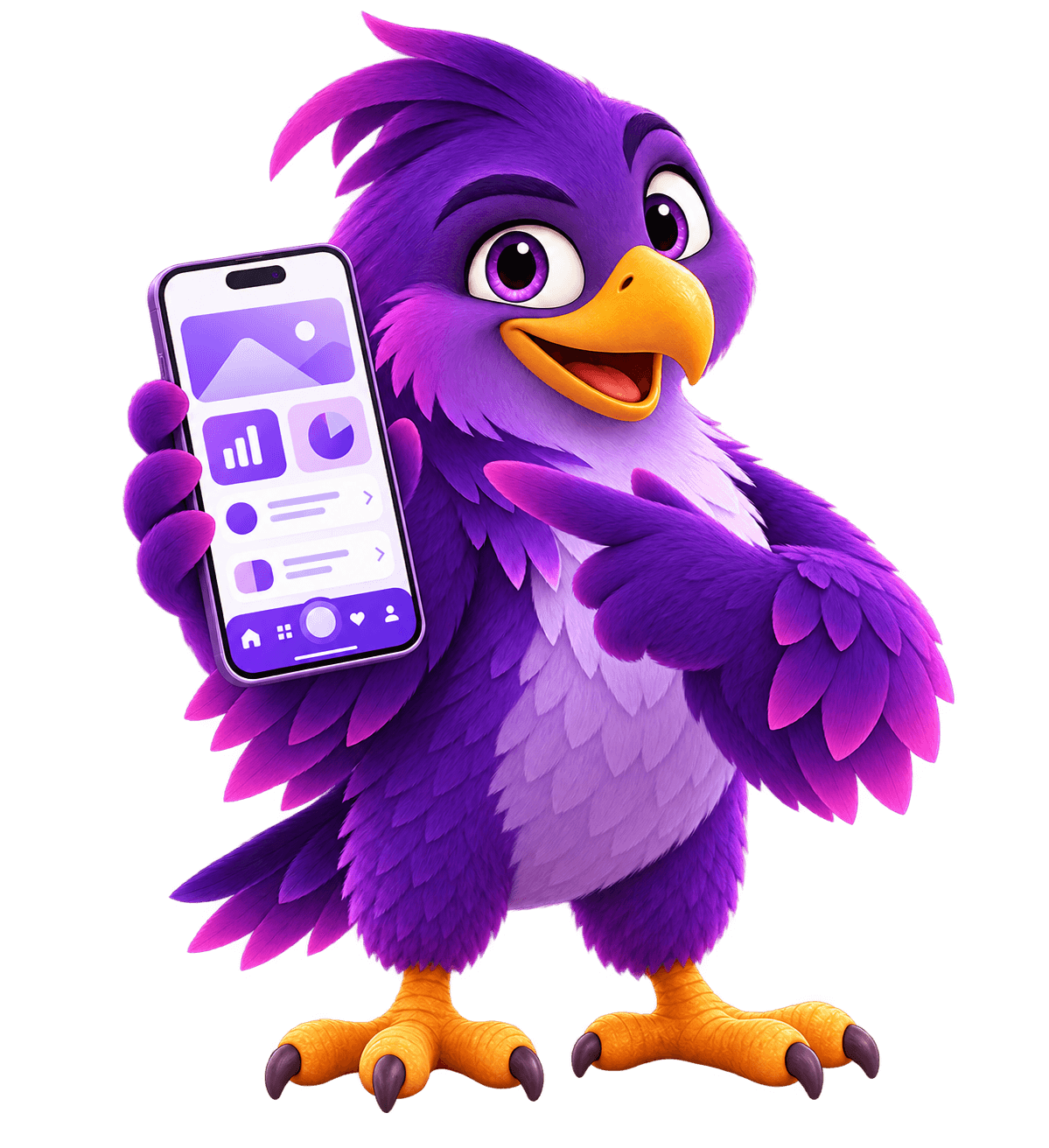 Maskot elang Nesher menunjukkan rancangan mobile application