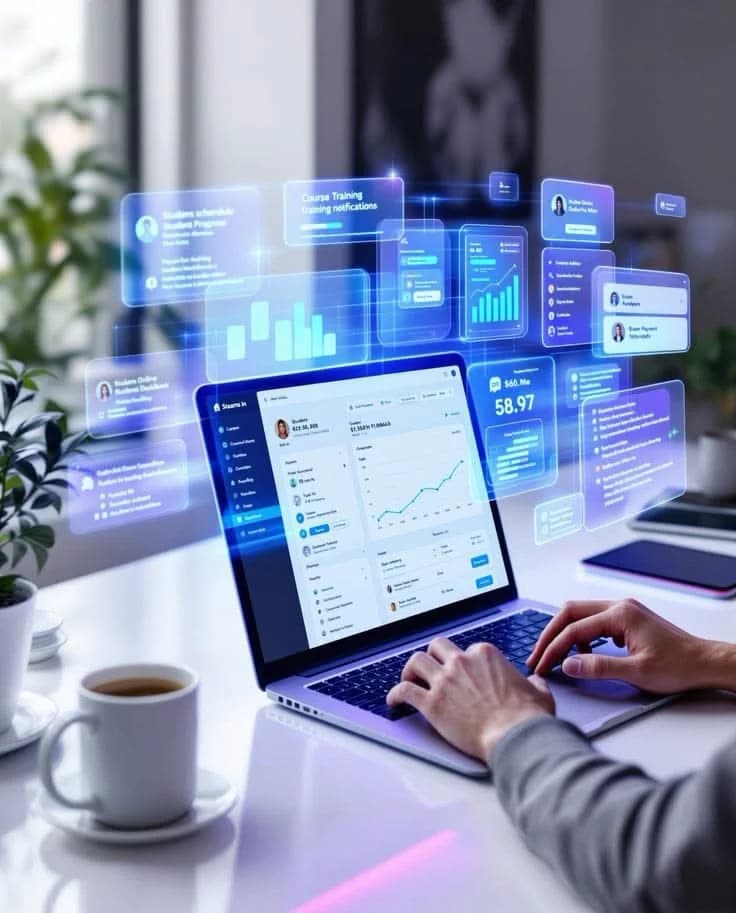 Ilustrasi dashboard digital dengan visualisasi data bisnis