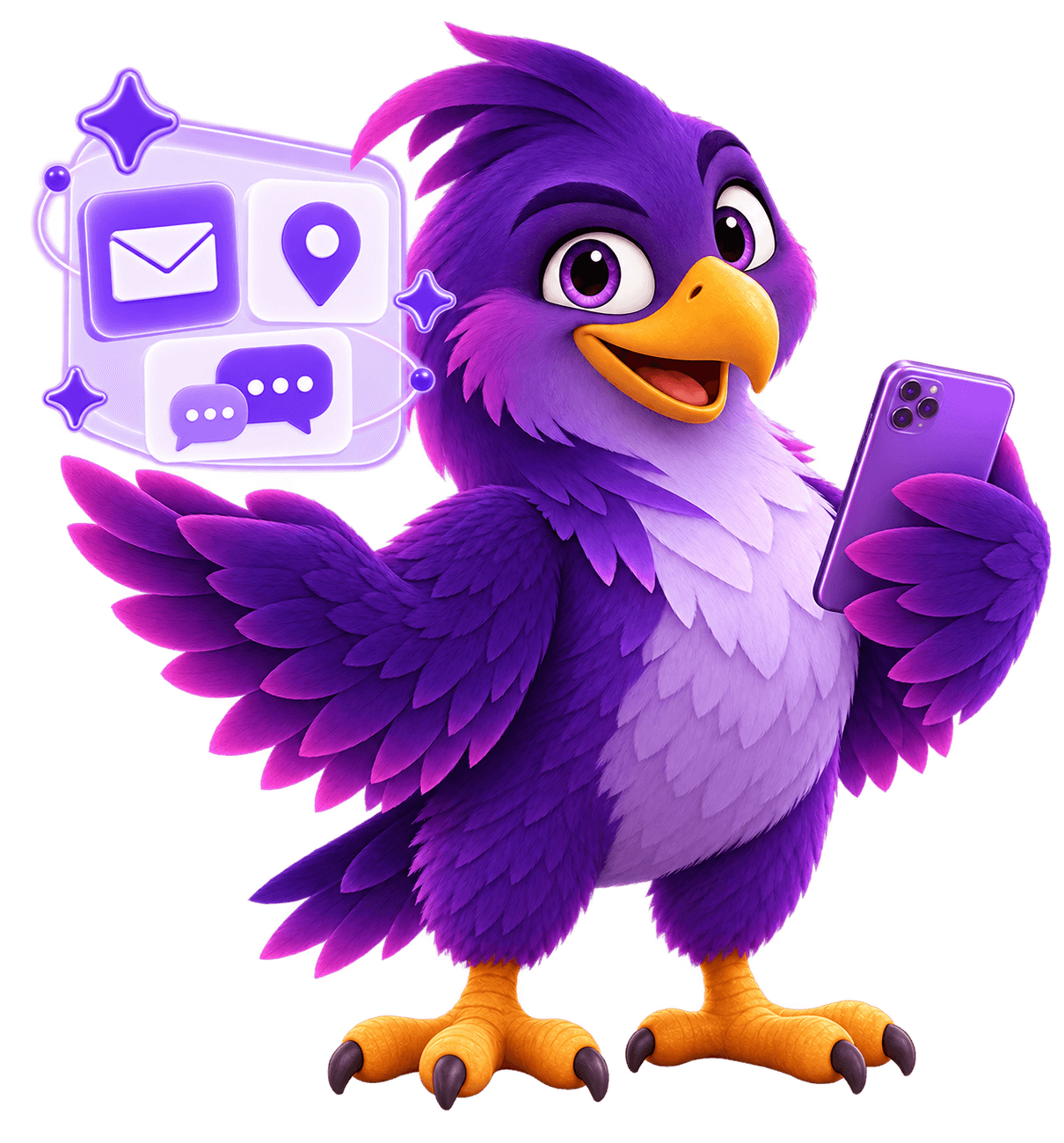 Maskot elang Nesher siap membantu melalui chat, email, dan konsultasi kebutuhan digital