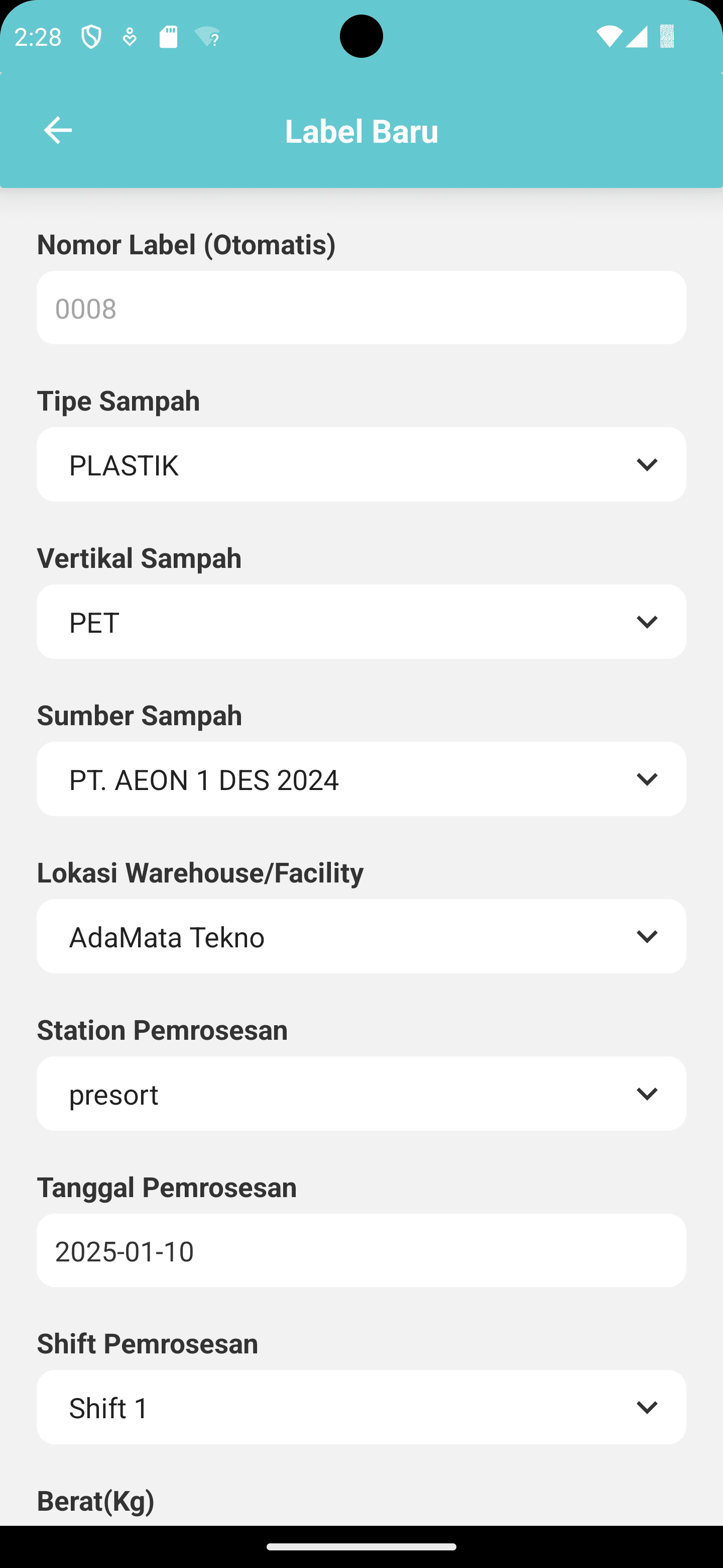 Buat Label Baru screen