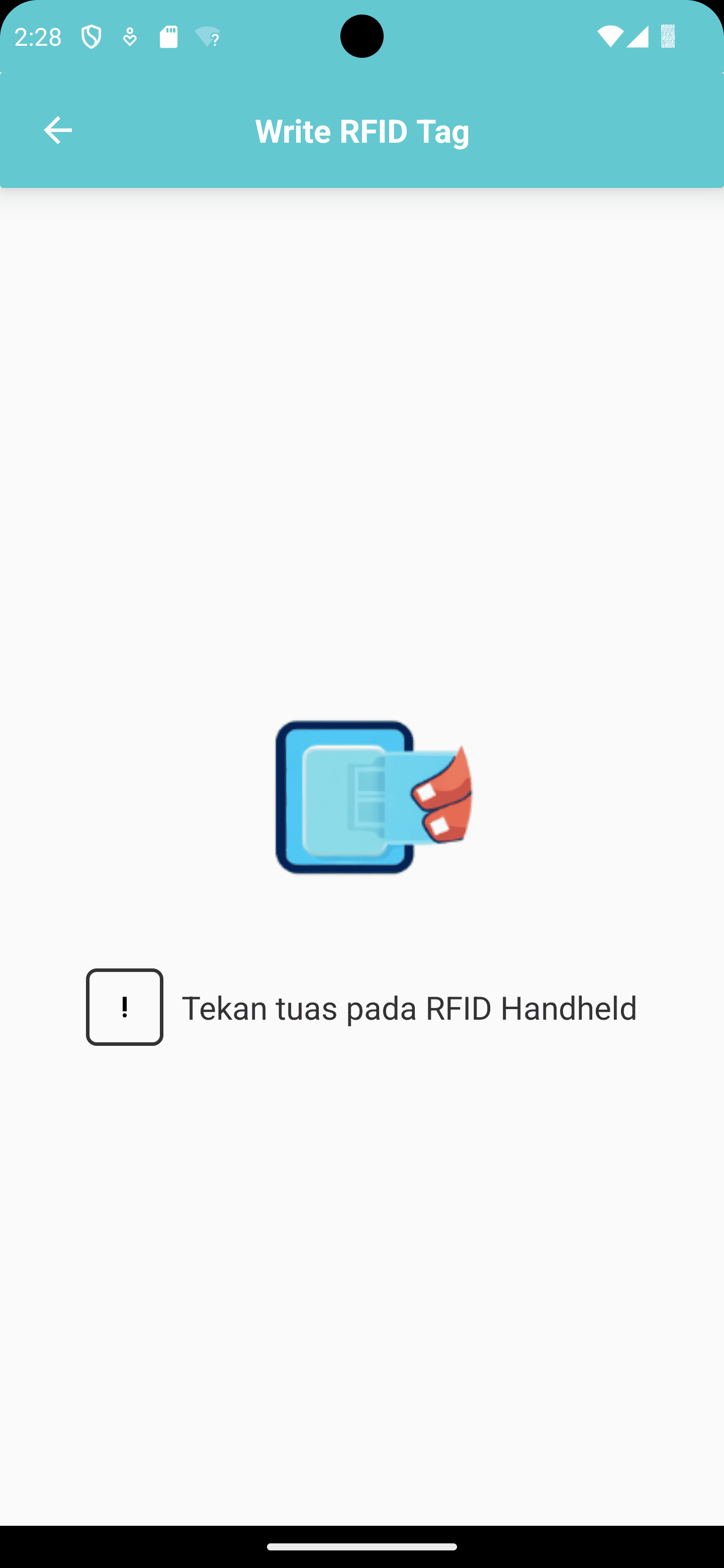 Write RFID Tag screen