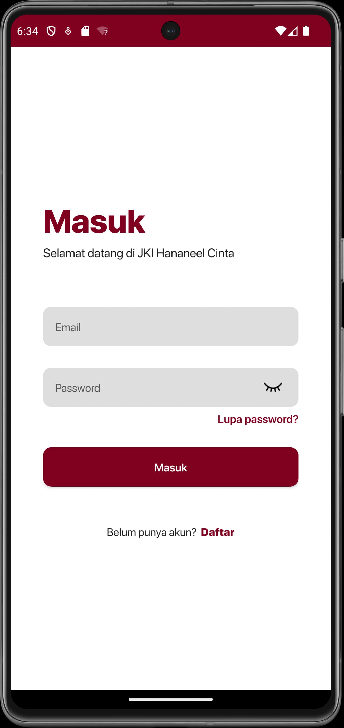 Login screen