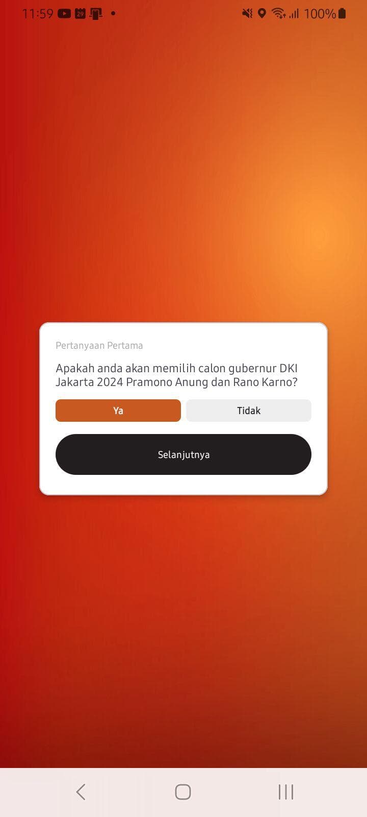 Survey Question screen